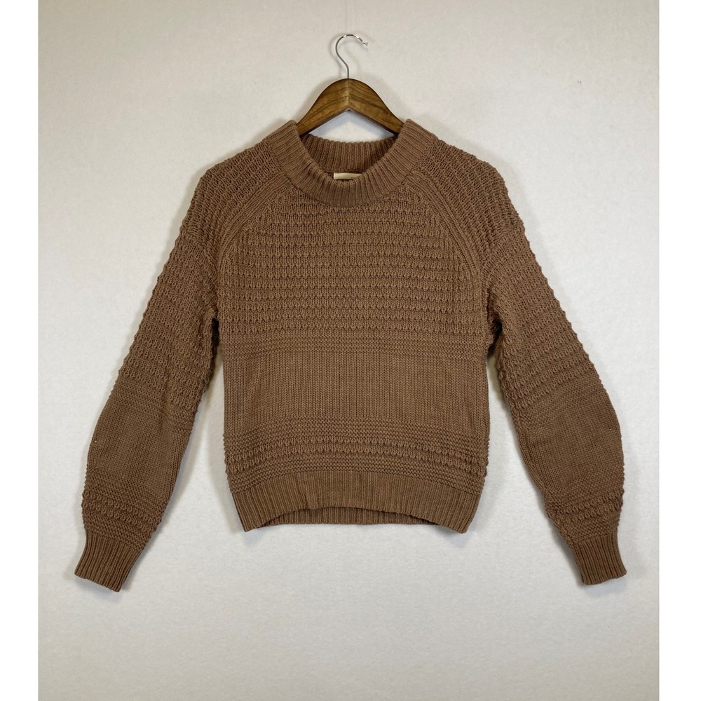 Earthy Cottagecore‎ Sweater Women XS Brown Mock Neck Textured Knit Raglan Sleeve
